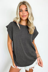 Carbon Grey Twisted Ribbed Textured Plain T Shirt