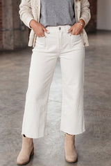 White Raw Hem Ankle-length Loose Jeans