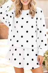 Brown Polka Dot Raw Hem Relaxed Pullover Loose Skort Two Piece Set