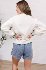 Beige Stitched Detail Christmas Tree Holiday Casual Sweater