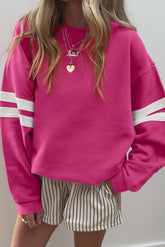 Rose Red Preppy Striped Sleeve Loose Sweatshirt