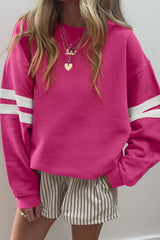 Rose Red Preppy Striped Sleeve Loose Sweatshirt