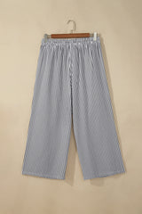Black Stripe Plus Size Tie Waist Loose Pants