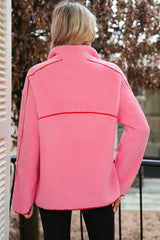 Strawberry Pink Long Sleeve Kangaroo Pocket Sweatshirt