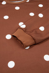 Brown Polka Dot Raw Hem Relaxed Pullover Loose Skort Two Piece Set