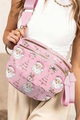 Pink Christmas Theme Double Zip PU Leather Crossbody Bag