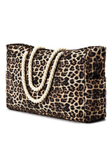Coffee Leopard Print Rope Straps Large Travel Shopping Bag