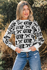 Black Bows & Horseshoes Pattern Western Fashion Print Sweater