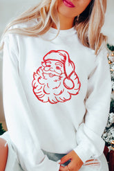 White Christmas Santa Claus Graphic Rhinestone Transfer Drop Shoulder Sweatshirt