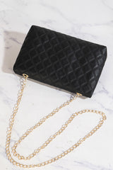 Black Textured PU Leather Gold Chain Buckle Single Shoulder Bag