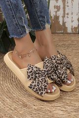 Khaki Contrast Leopard Bow Decor Casual Comfort Slippers
