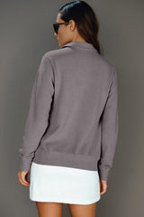 Gray Waffle Texture Collar Half Zip Pocketed Drop Shoulder Sweatshirt