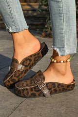 Coffee Faux Suede Cute Buckle PU Leather Strap Mule Slippers
