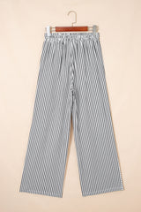 Black Stripe Plus Size Tie Waist Loose Pants