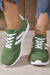 Blackish Green Color Block Patchwork Breathable Lace-up Sneakers