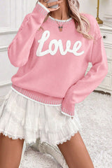 Pink Valentine Love Chenille Letter Graphic Sweater