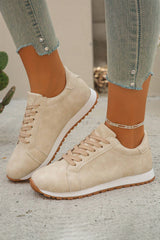 Beige Solid Color Faux Suede Lace-up Sneakers