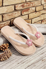 Khaki Corded Flower Vacation Casual Flip Flops