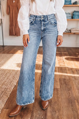 Sail Blue Acid Wash Pocket Detail Flare Jeans