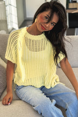 Yellow Cream Side Tie Hollow-out Crochet Knit Top