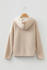 Parchment Thermal Textured Leopard Drawstring Baggy Hoodie