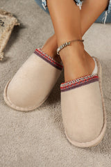 Gray Faux Suede Plush Liner Contrast Embroidered Detail Winter Slippers