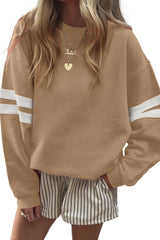 Light French Beige Preppy Striped Sleeve Loose Sweatshirt