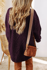 Burgundy Cable Knit Drop Shoulder Loose Fit Sweater Dress