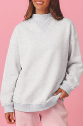 Light Grey High Neck Ribbed Cuff Hem Sweatshirt