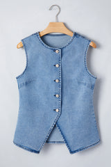 Myosotis Buttoned Front Slit Denim Vest