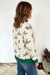 Multicolour Mallard Print Patchwork Colorblock High Neck Sweatshirt