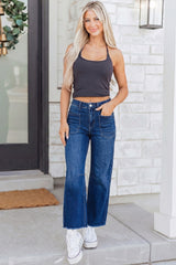 Sail Blue Frayed Cropped Barrel Jeans