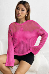 Rose Star Pattern Lightweight Hollow Knit Sweater