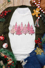 White Christmas Trees Heat Transfer Printing Graphic Tee