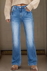 Myosotis Acid Washed Straight Leg Full Length Casual Jeans