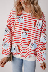 Orange Stripe Sequin Santa Claus Patch Application Loose Fitting Sweatshirt