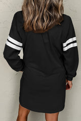 Black Sequin Ghost Graphic Varsity Striped Sleeve Halloween Sweatshirt Dress