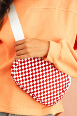 Fiery Red Checkered Print Zipped Buckle Strap Crossbody Bag