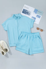 Myosotis Half Zip High Neck Tee Athleisure Short Set