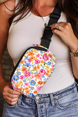 White Flower Print Buckle Wide Strap Crossbody Bag