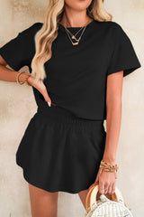Black Cropped Tee and Ruffle High Waist Skort Set