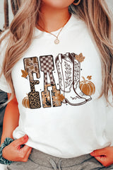 White FALL Letter Print Western Thanksgiving Graphic T-Shirt