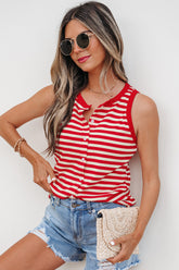 Red Stripe Buttoned Ribbed Knit Tank Top