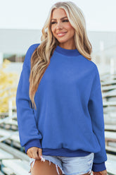 Dark Blue Oversize Drop Shoulder Reversible Mock Neck Sweatshirt