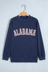 Dirty blue Embroidered Leopard Alabama High Neck Long Sleeve Tunic Sweatshirt