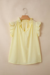 Yellow Cream V Neck Ruffle Trim Sleeveless Shift Top