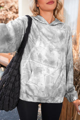 Gray Camouflage Maple Leaf Print Kangaroo Pocket Oversized Hoodie