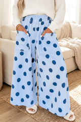 Khaki Polka Dot Wide Leg Elastic Waist Casual Pants