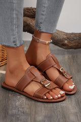Coffee Vintage Banded Buckle Slippers