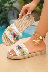 Parchment Bohemian Vacation Woven Colorful Detail Wide Band Slippers